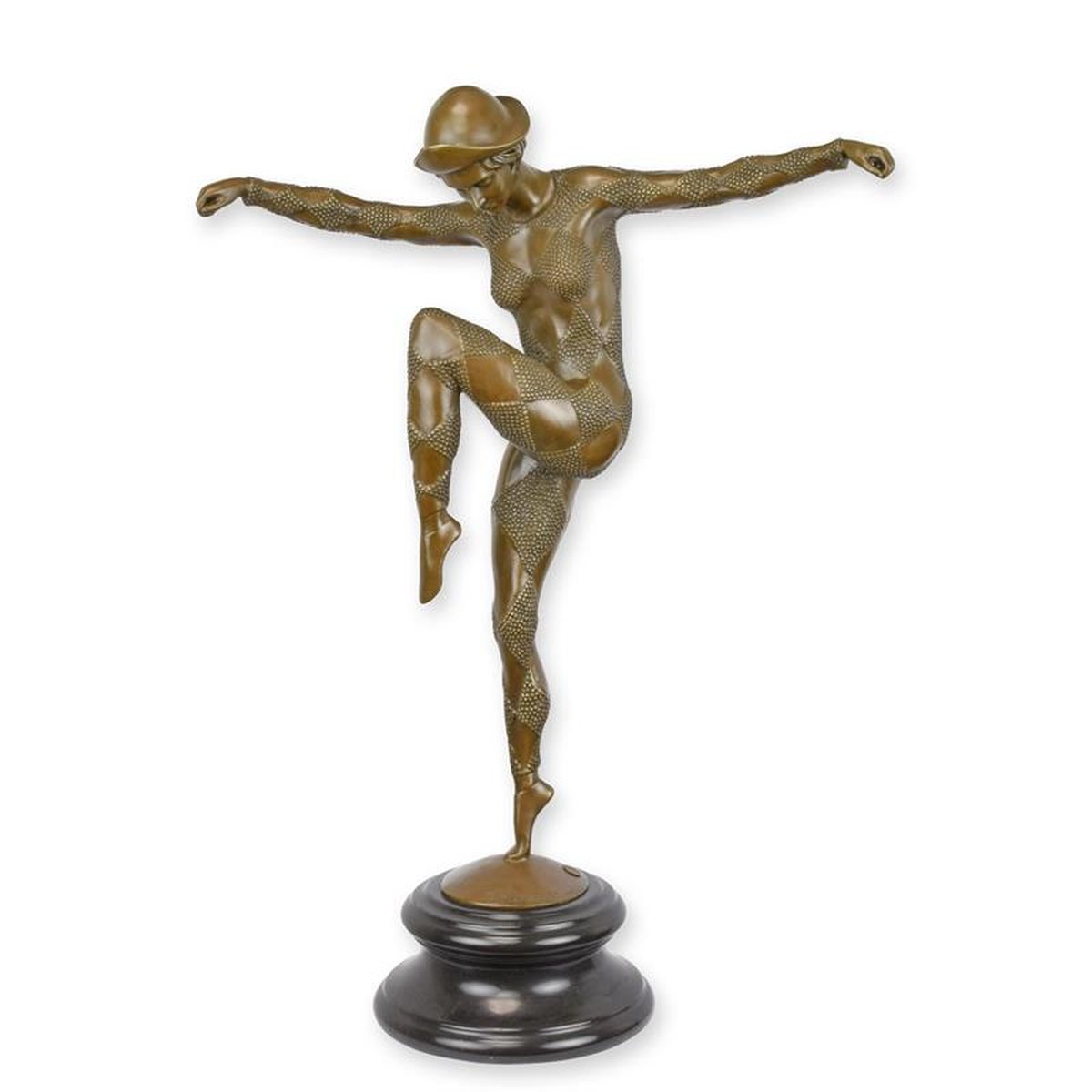 A BRONZE SCULPTURE OF A HARLEQUIN DANCER