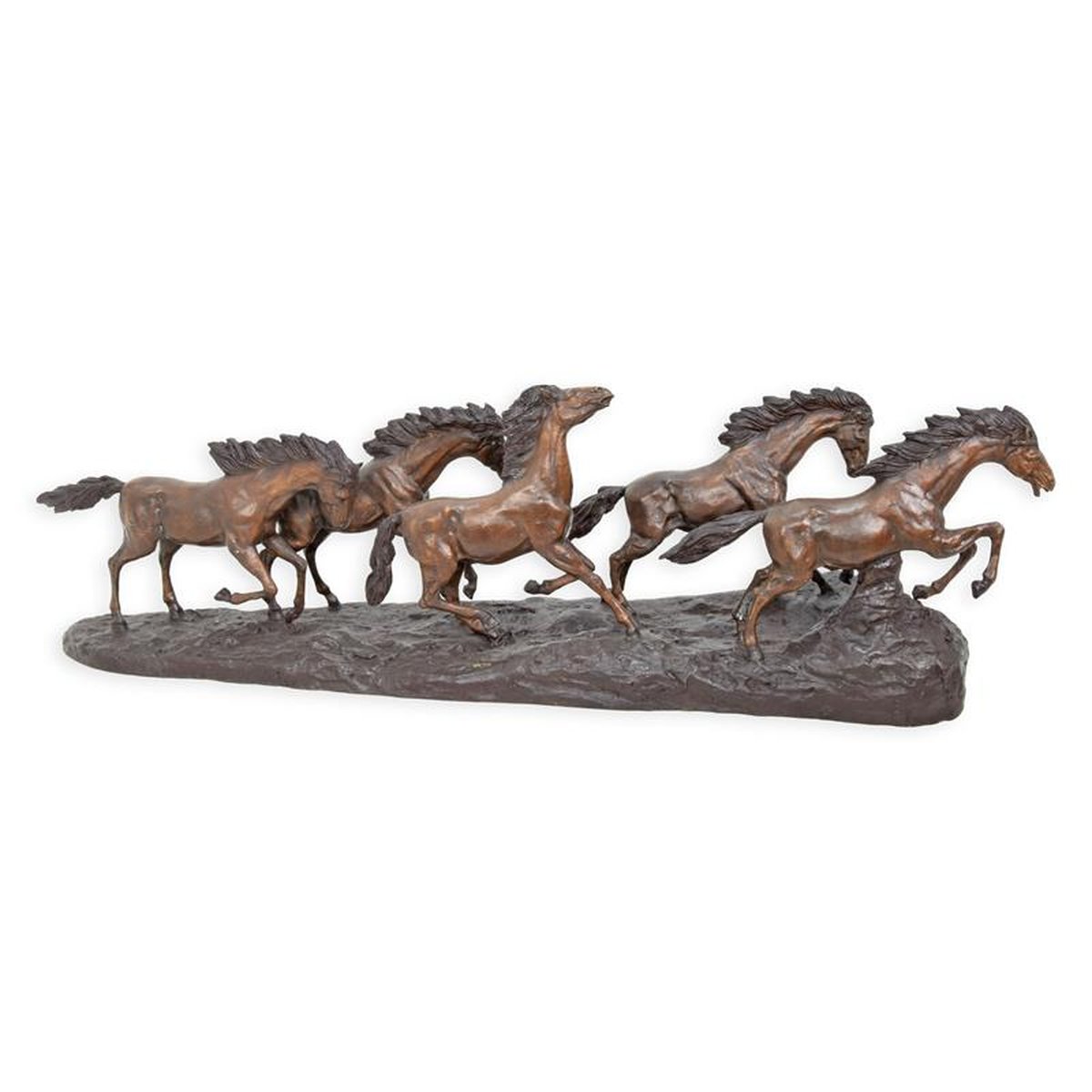 A BRONZE SCULPTURE OF A HERD OF RUNNING HORSES