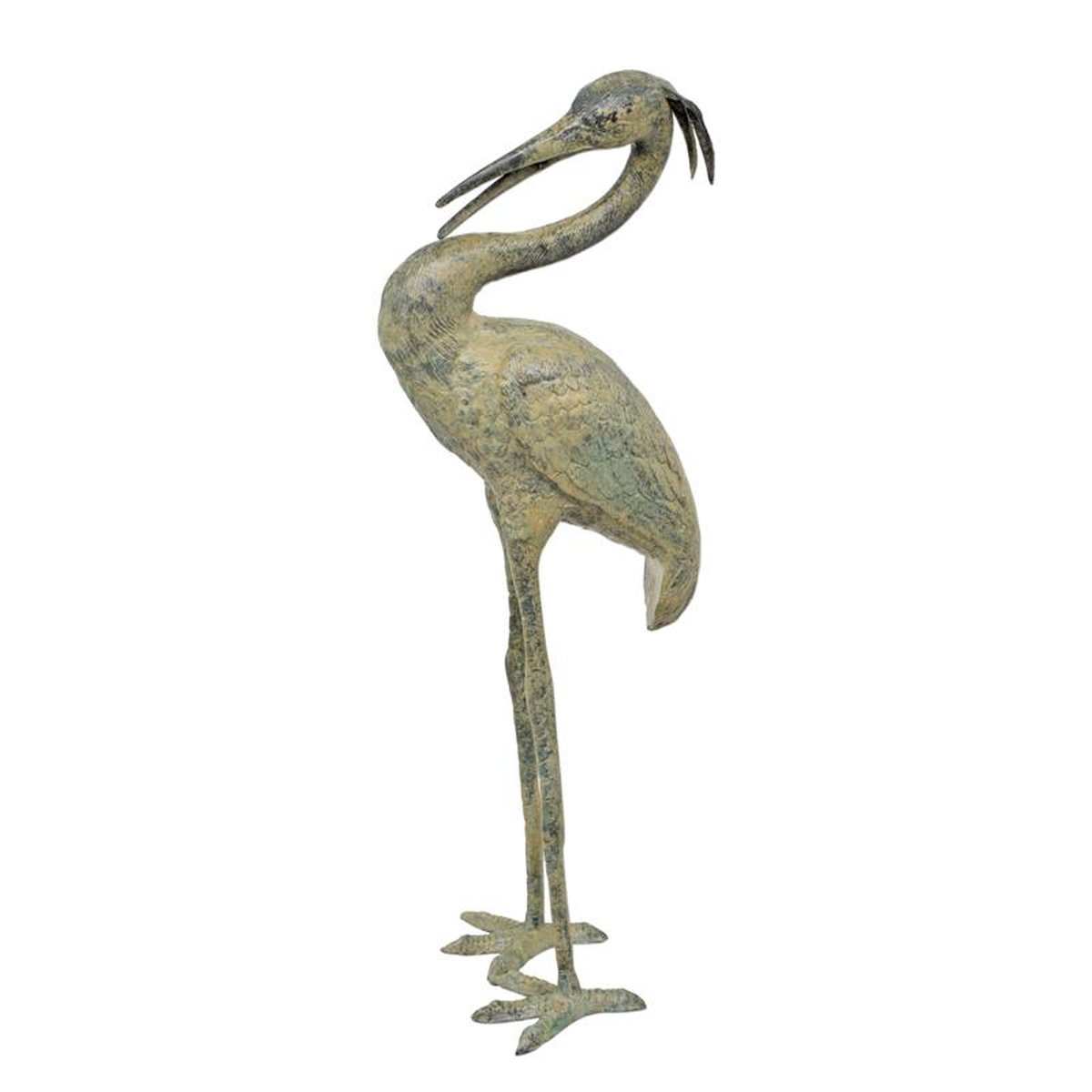 A BRONZE SCULPTURE OF A HERON