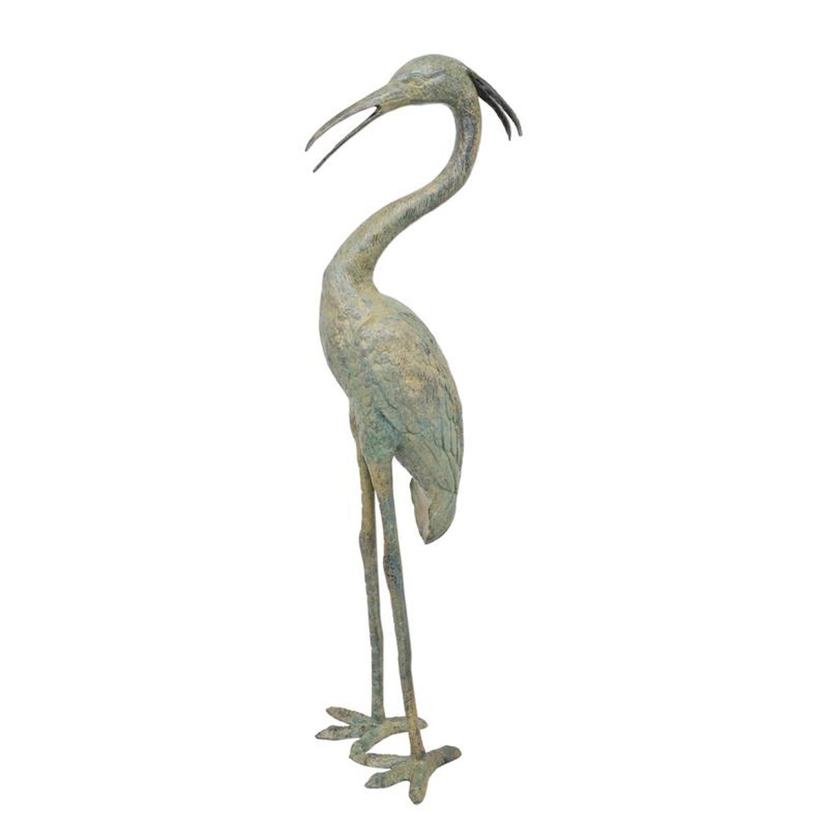 A BRONZE SCULPTURE OF A HERON
