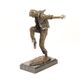 A BRONZE SCULPTURE OF A HOODED STREETDANCER