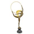 A BRONZE SCULPTURE OF A HOOP DANCER