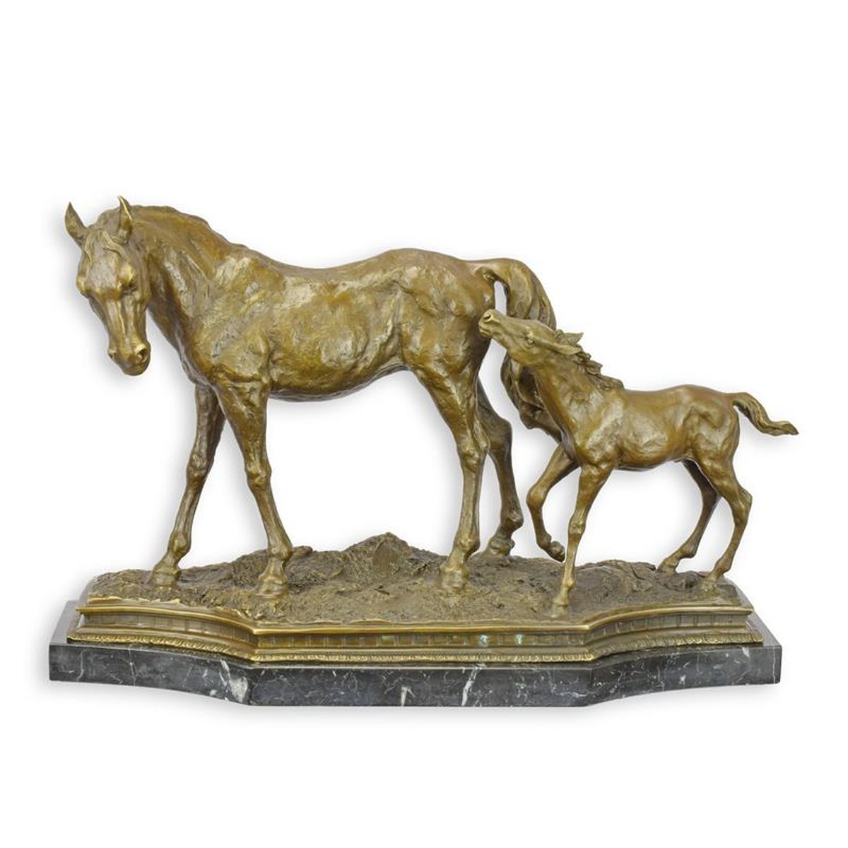 A BRONZE SCULPTURE OF A HORSE AND COLT