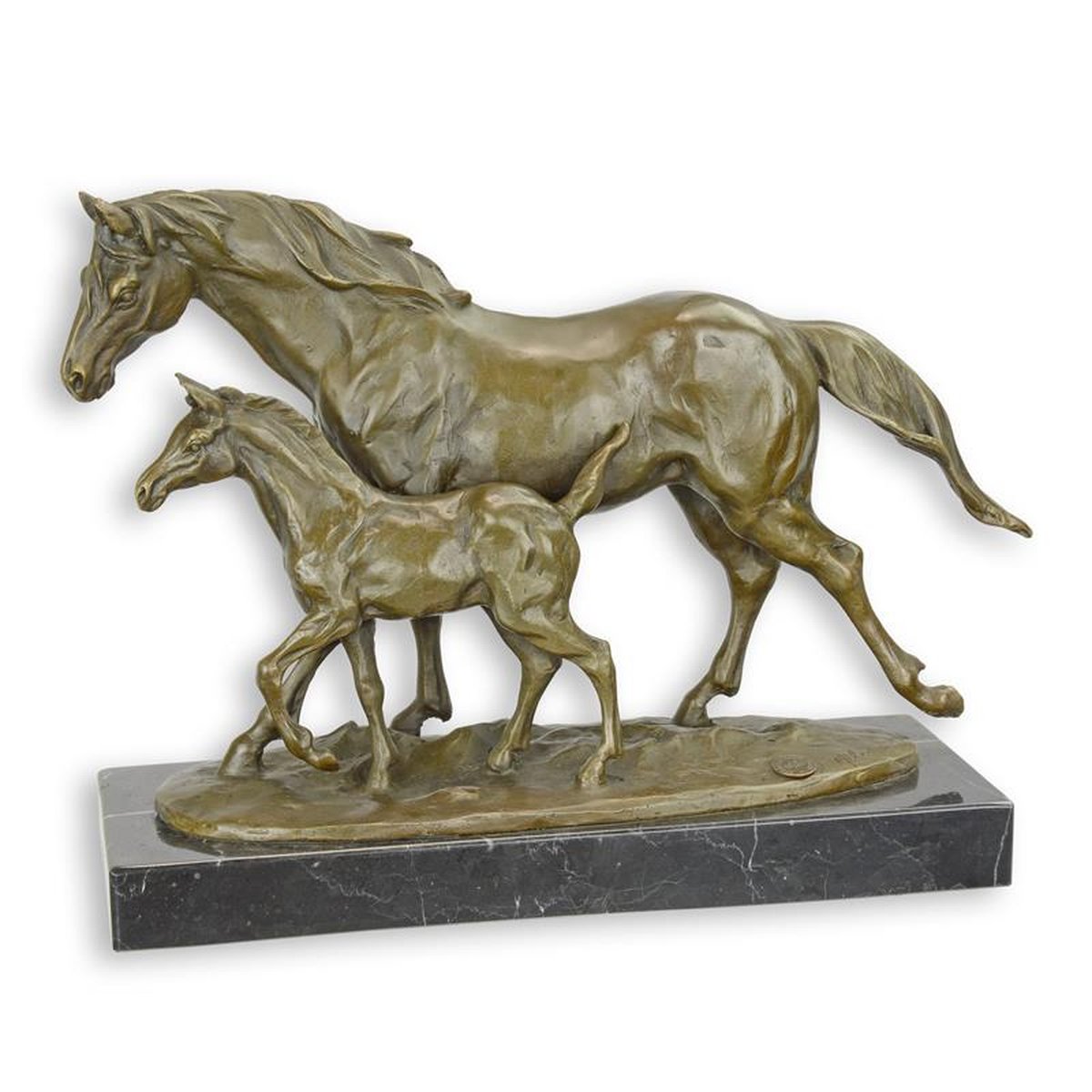 A BRONZE SCULPTURE OF A HORSE AND COLT