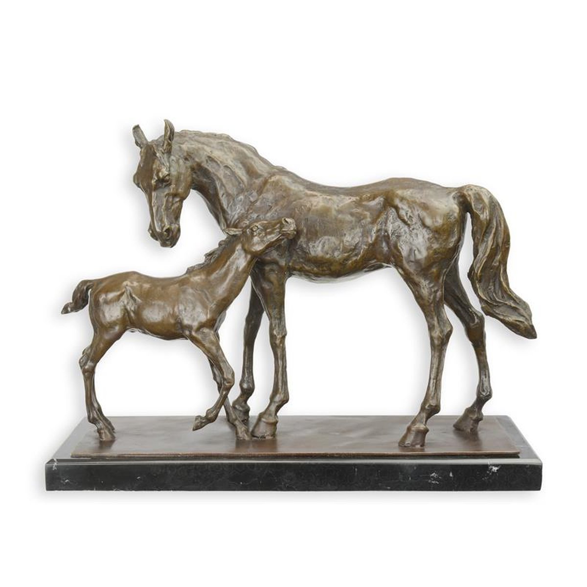 A BRONZE SCULPTURE OF A HORSE AND FOAL