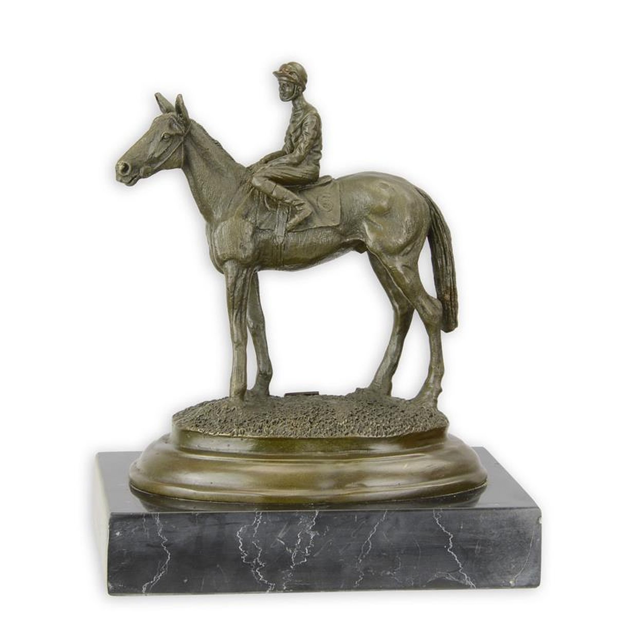 A BRONZE SCULPTURE OF A HORSE AND RIDER