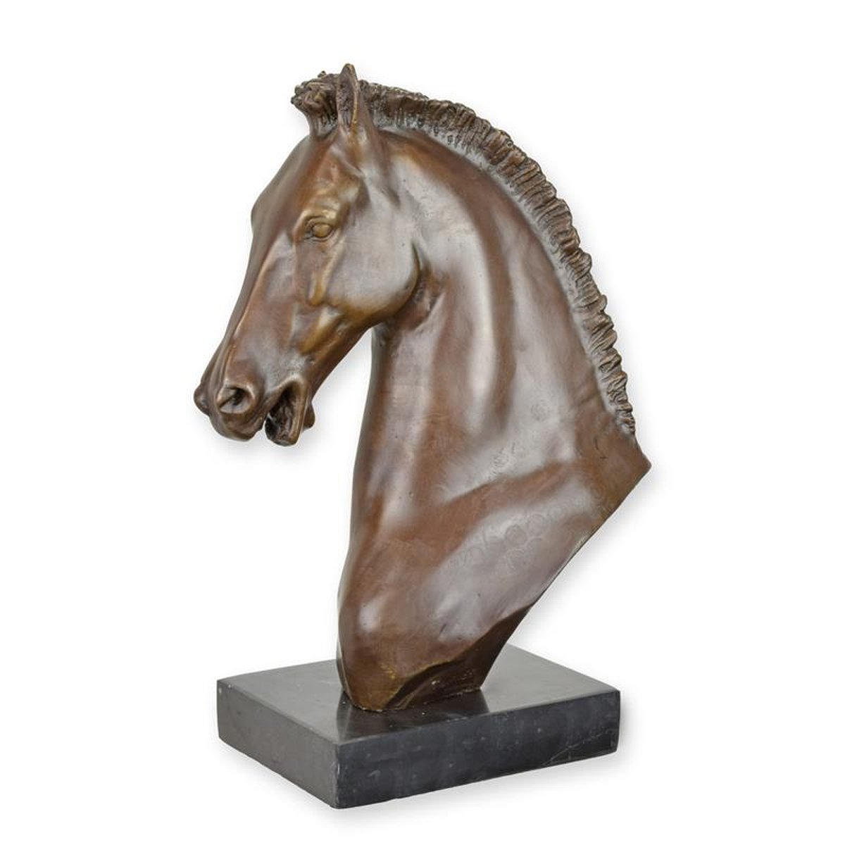 A BRONZE SCULPTURE OF A HORSE HEAD