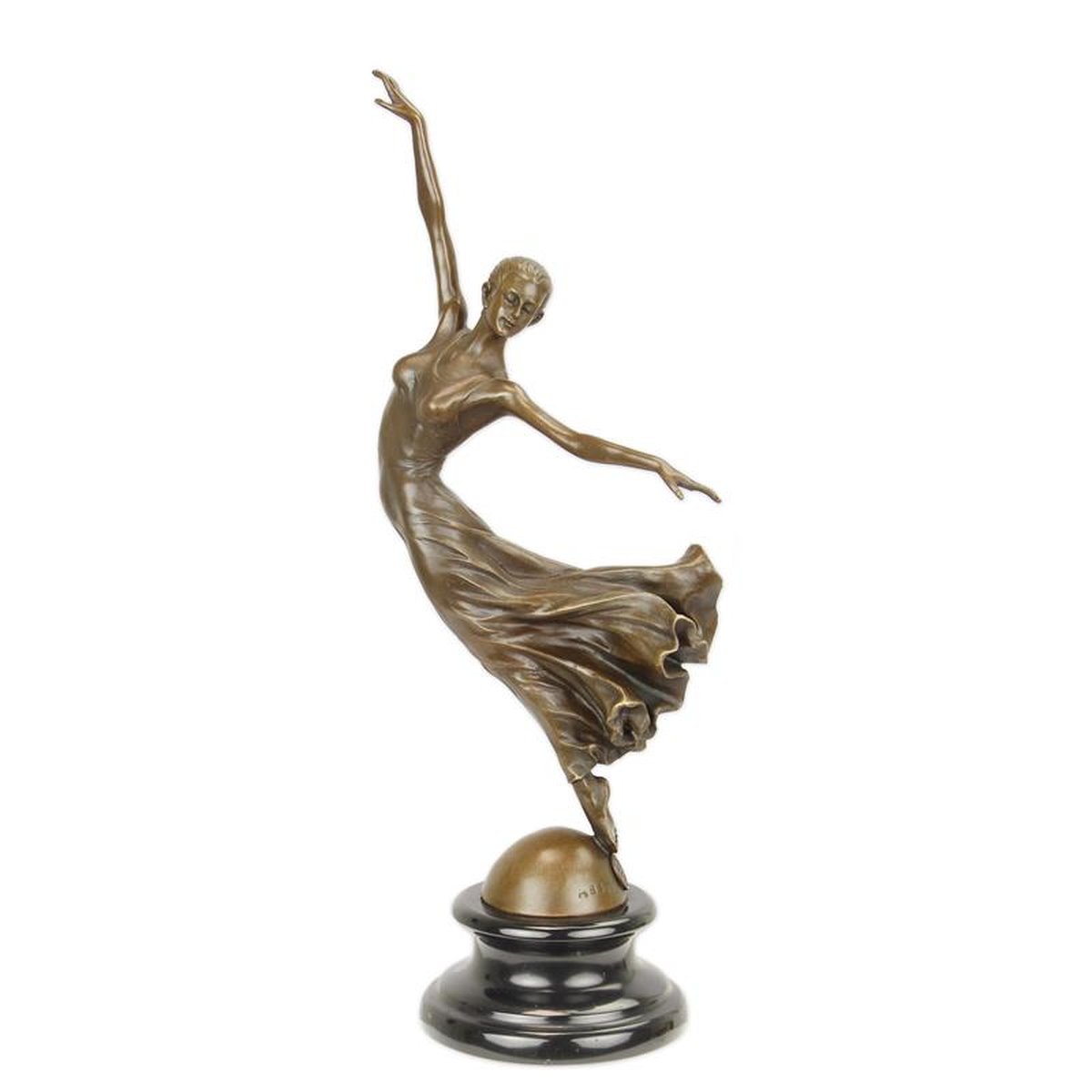 A BRONZE SCULPTURE OF A HOVERING DANCER
