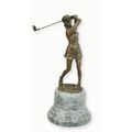 A BRONZE SCULPTURE OF A LADY GOLFER