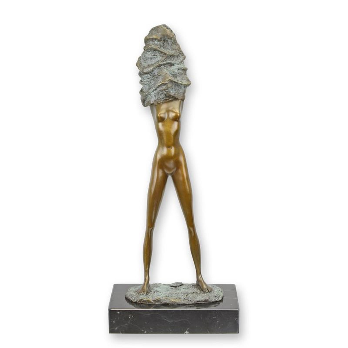 A BRONZE SCULPTURE OF A LADY UNDRESSING