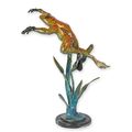 A BRONZE SCULPTURE OF A LEAPING  FROG