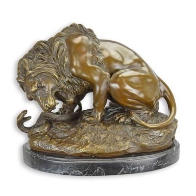 A BRONZE SCULPTURE OF A LION AND SERPENT
