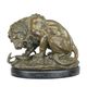 A BRONZE SCULPTURE OF A LION AND SERPENT