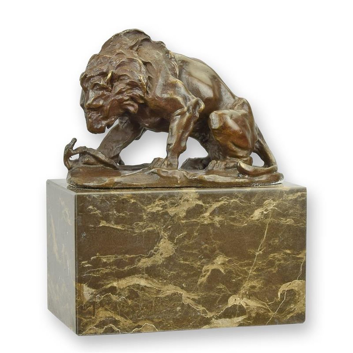 A BRONZE SCULPTURE OF A LION AND SERPENT