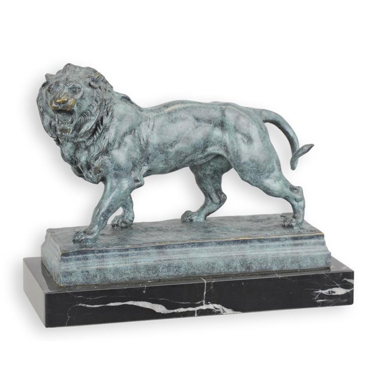 A BRONZE SCULPTURE OF A LION - GREEN FINISH