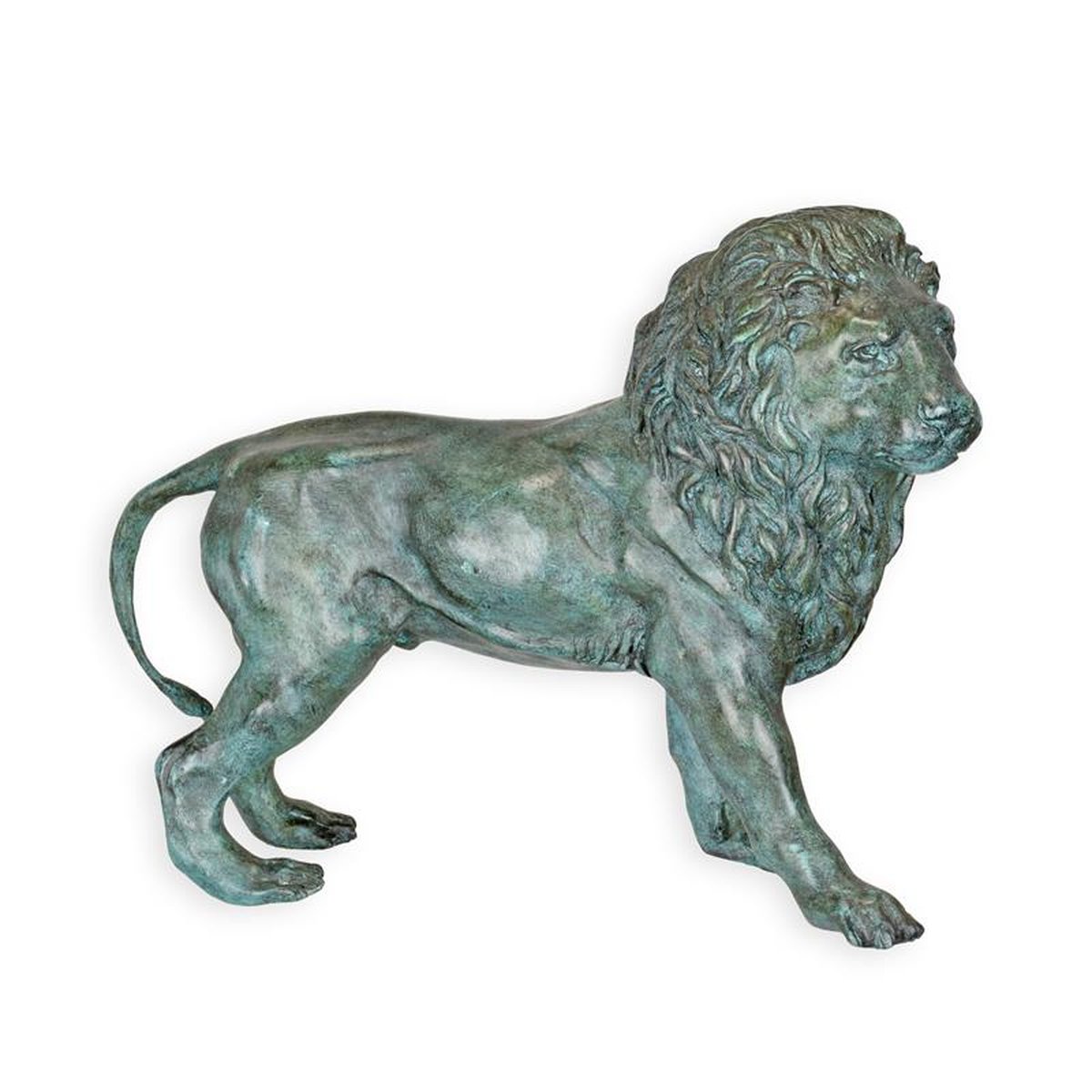 A BRONZE SCULPTURE OF A LION