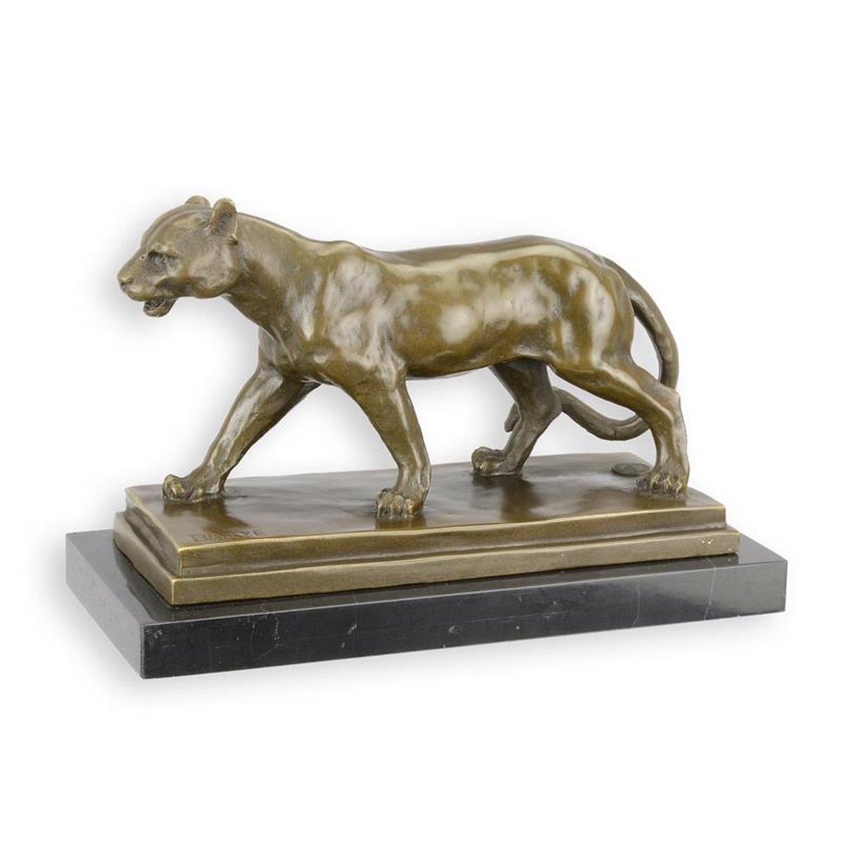 A BRONZE SCULPTURE OF A LIONESS
