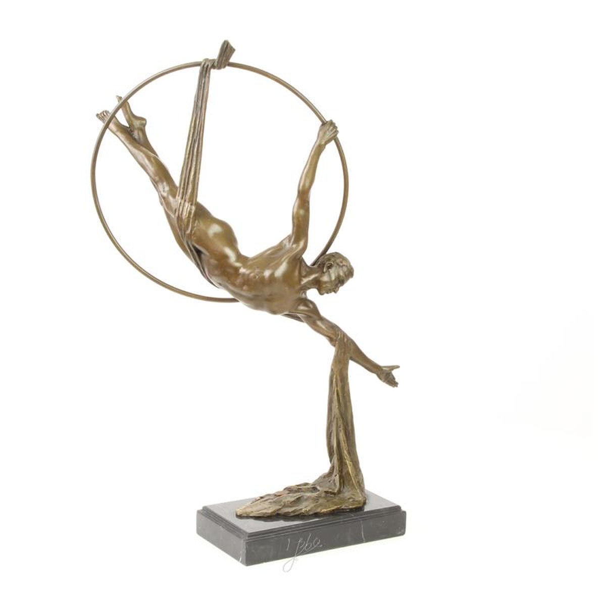 A BRONZE SCULPTURE OF A MALE HOOP AND SCARF DANCER