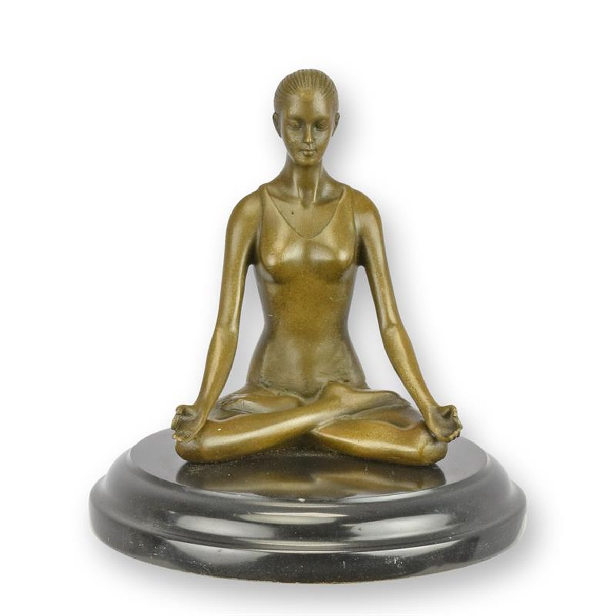 A BRONZE SCULPTURE OF A MEDITATING WOMAN