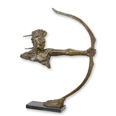 A BRONZE SCULPTURE OF A MOHAWK WARRIOR WITH BOW