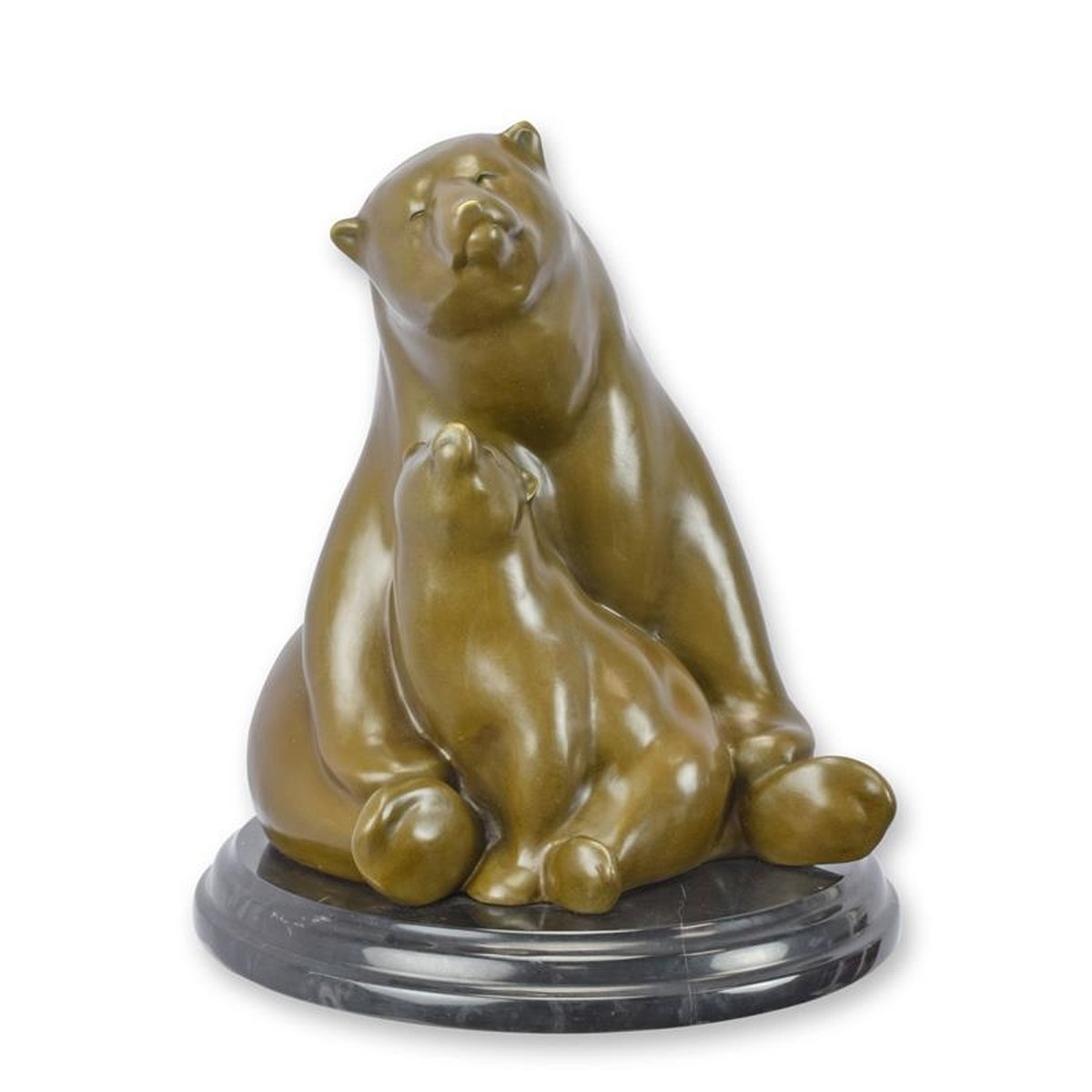 A BRONZE SCULPTURE OF A MOTHER BEAR WITH CUB