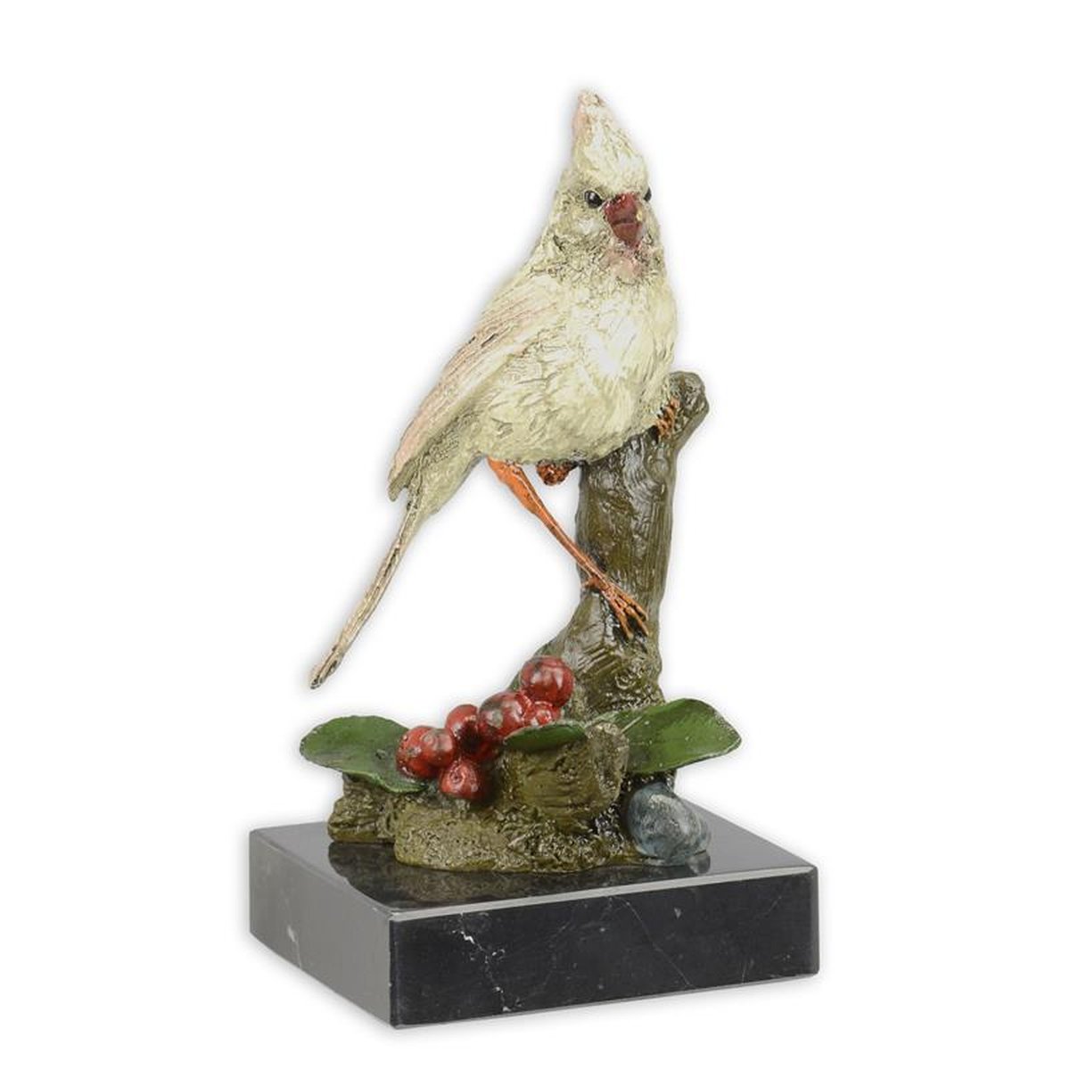 A BRONZE SCULPTURE OF A NORTHERN CARDINAL BIRD