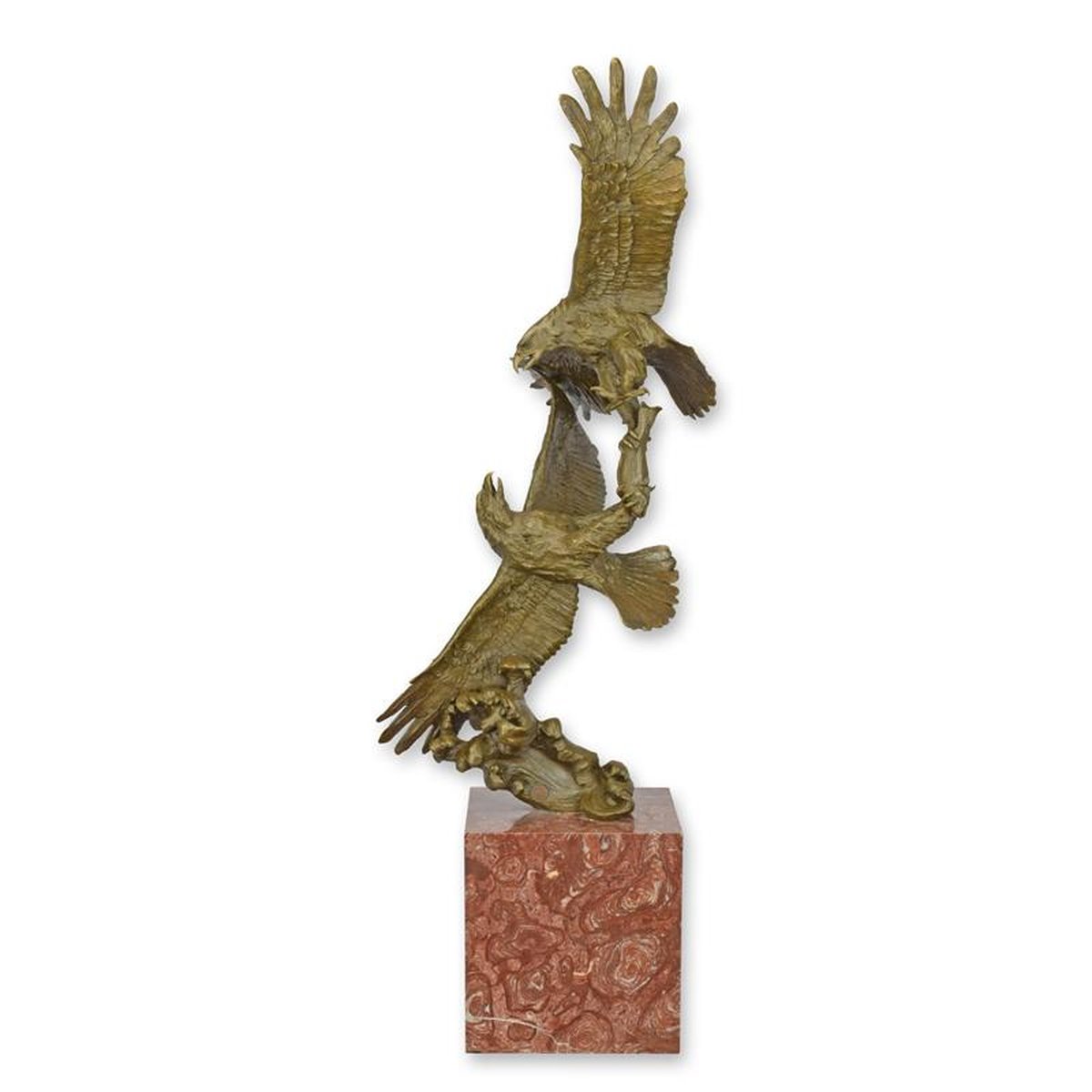 A BRONZE SCULPTURE OF A PAIR OF HUNTING EAGLES