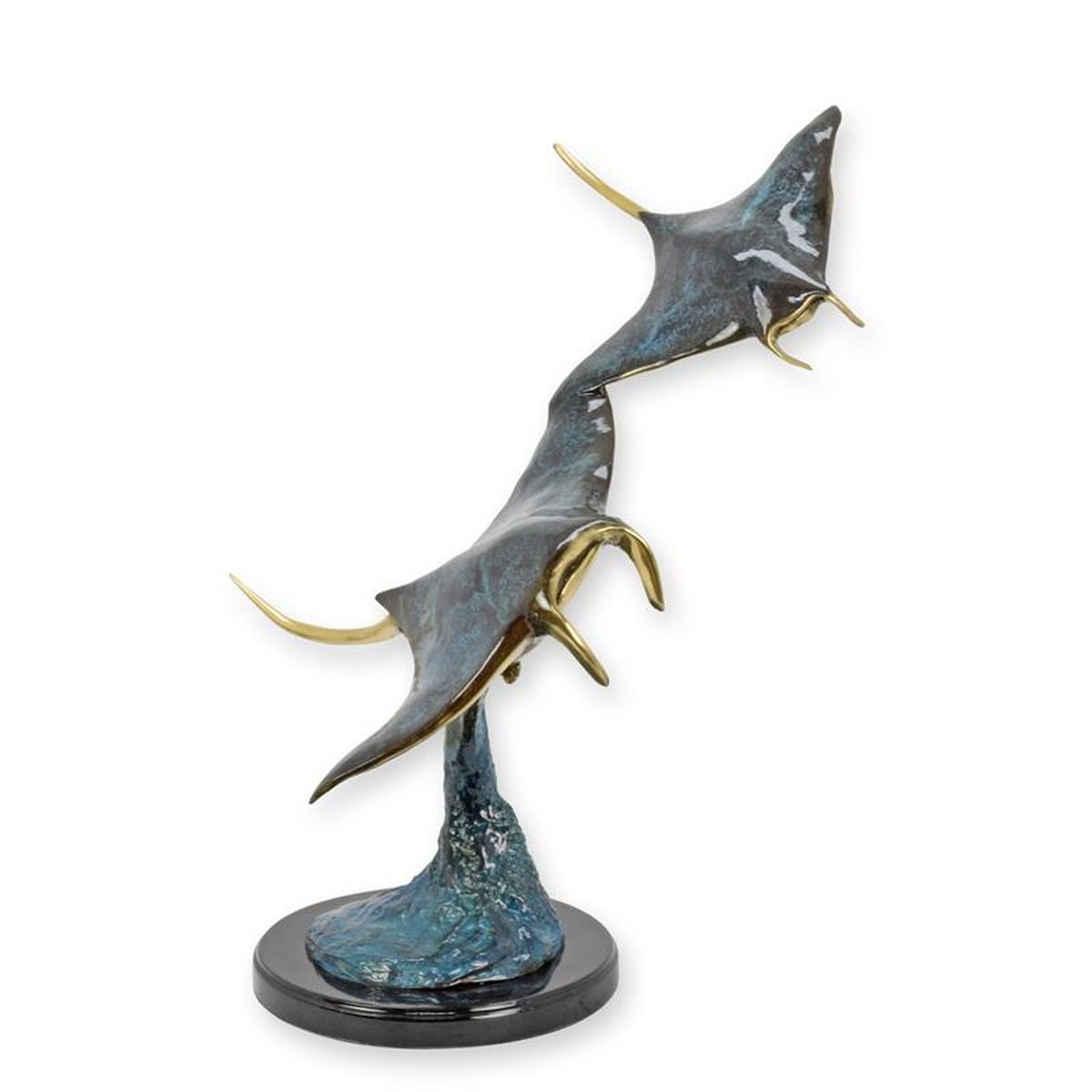 A BRONZE SCULPTURE OF A PAIR OF MANTA RAYS