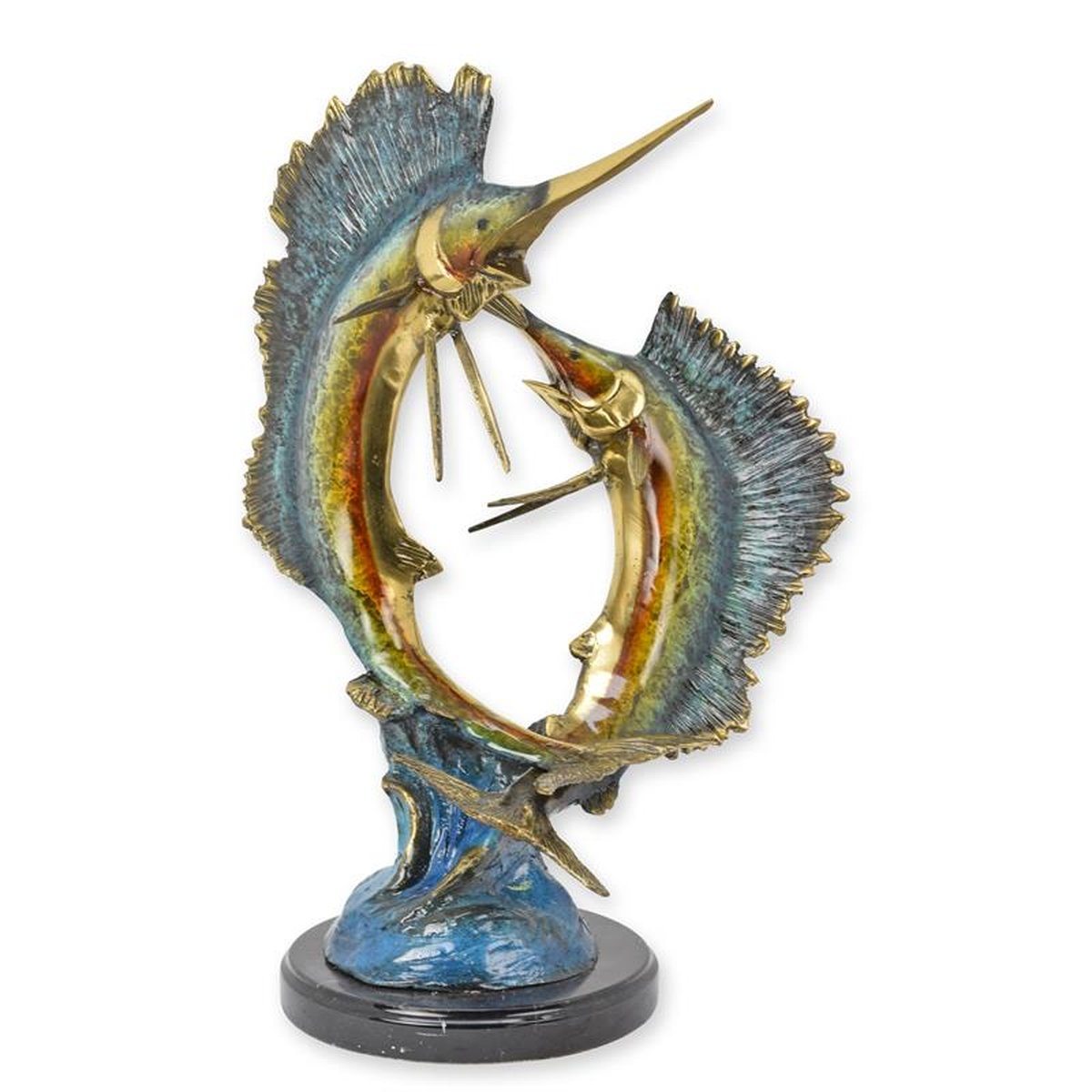 A BRONZE SCULPTURE OF A PAIR OF SAILFISH
