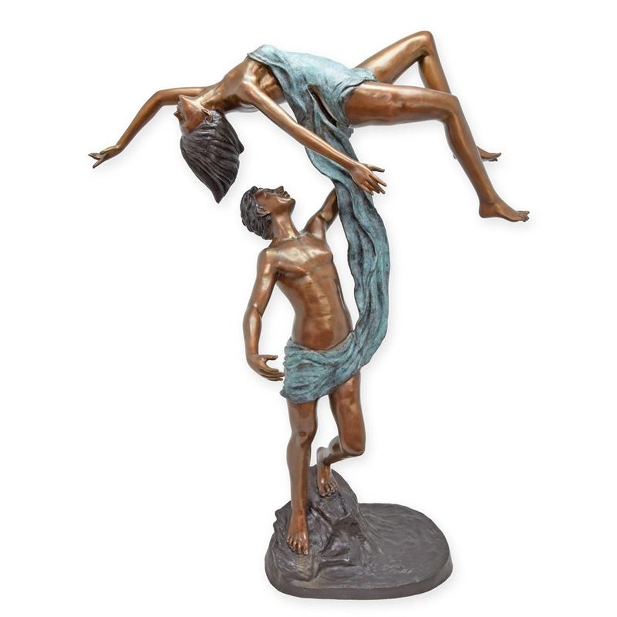 A BRONZE SCULPTURE OF A PAIR OF SEMI NUDE DANCERS