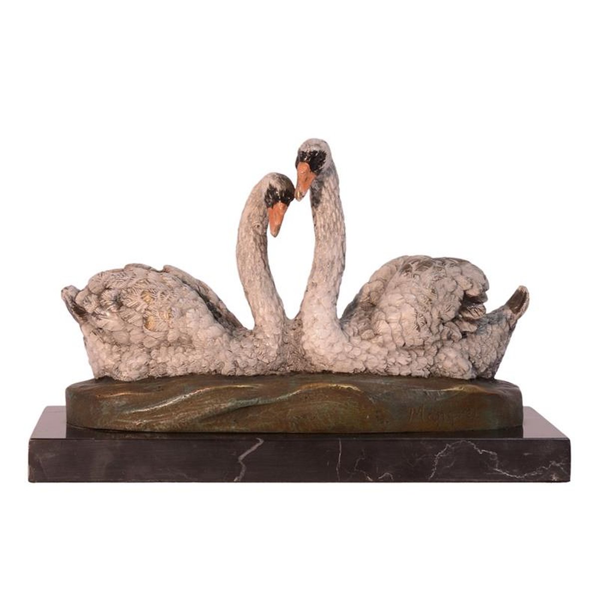 A BRONZE SCULPTURE OF A PAIR OF SWANS