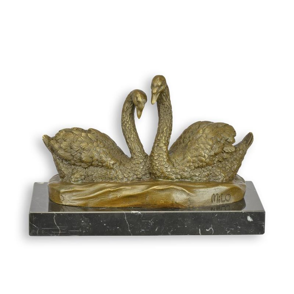 A BRONZE SCULPTURE OF A PAIR OF SWANS