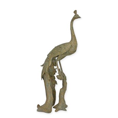 A BRONZE SCULPTURE OF A PEACOCK