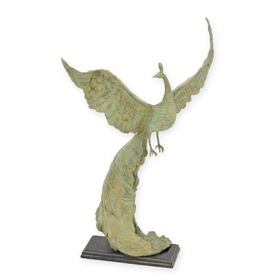 A BRONZE SCULPTURE OF A PEACOCK