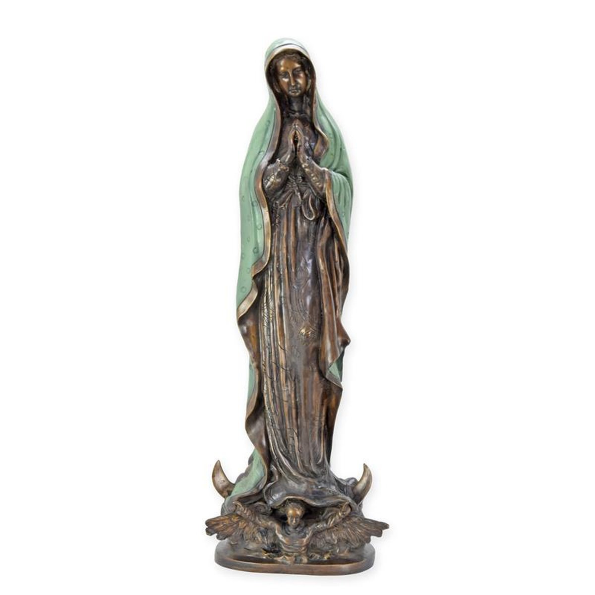 A BRONZE SCULPTURE OF A PRAYING MARY