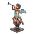 A BRONZE SCULPTURE OF A PUTTO PLAYING TRUMPET