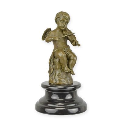 A BRONZE SCULPTURE OF A PUTTO PLAYING VIOLIN