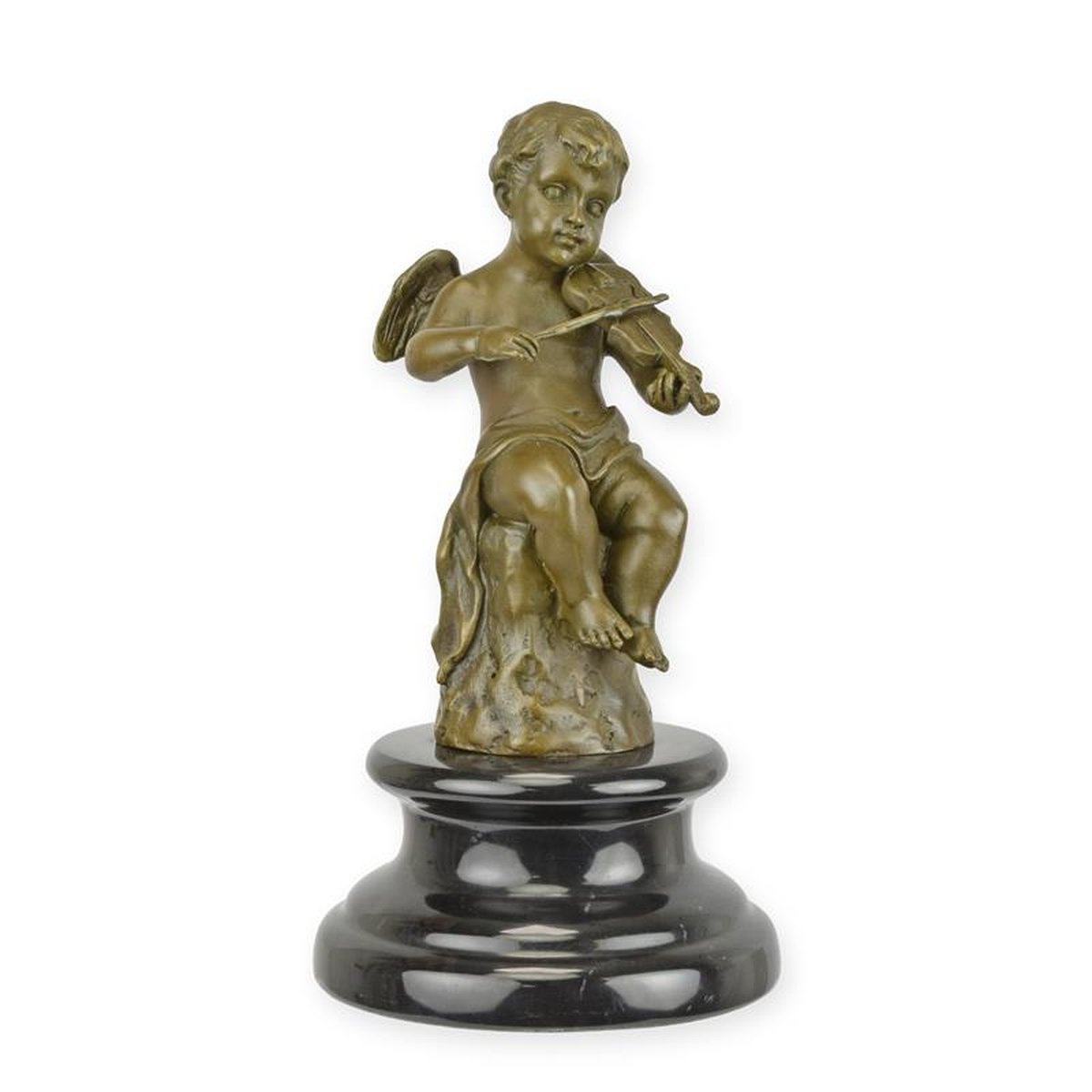 A BRONZE SCULPTURE OF A PUTTO PLAYING VIOLIN