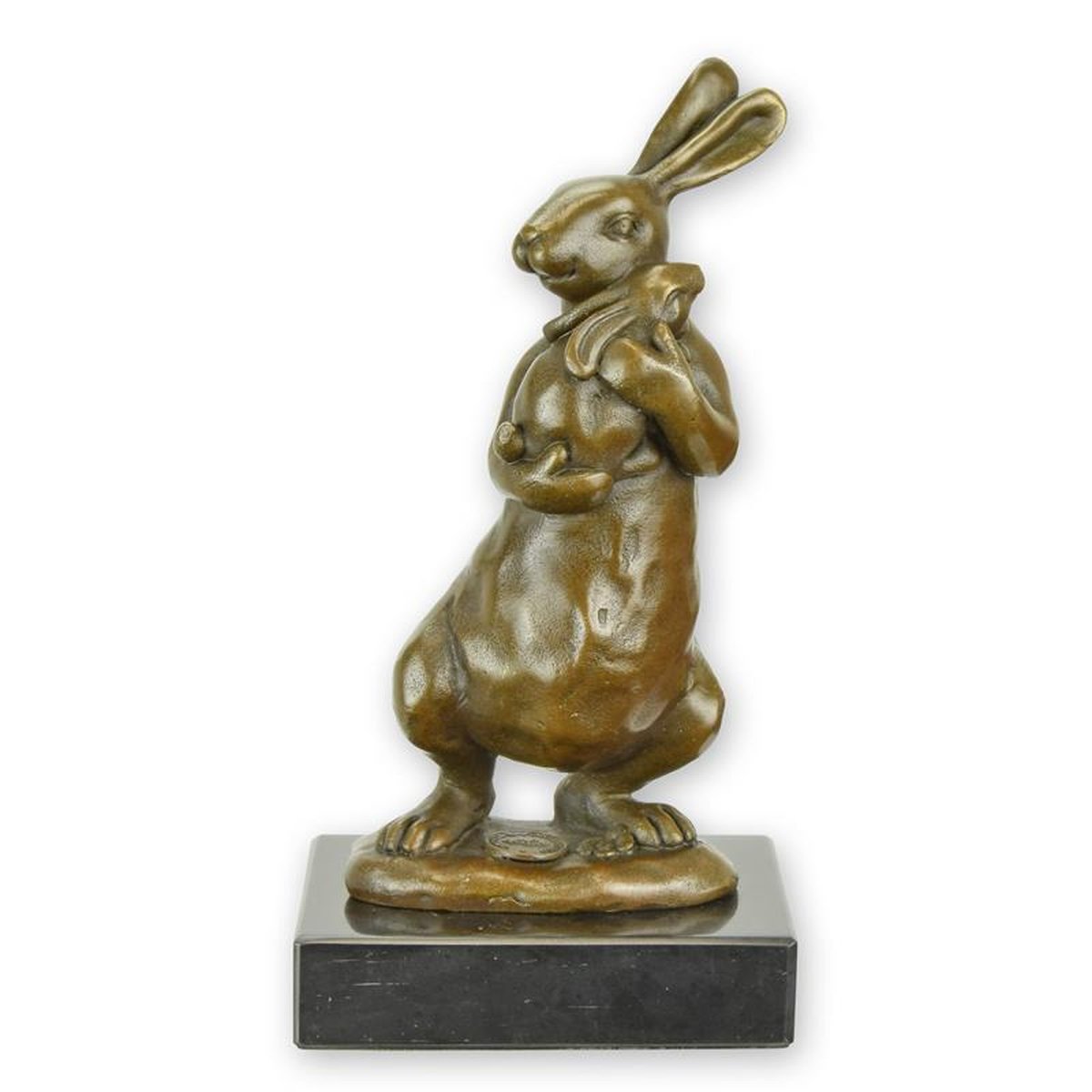 A BRONZE SCULPTURE OF A RABBIT WITH YOUNG