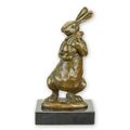 A BRONZE SCULPTURE OF A RABBIT WITH YOUNG