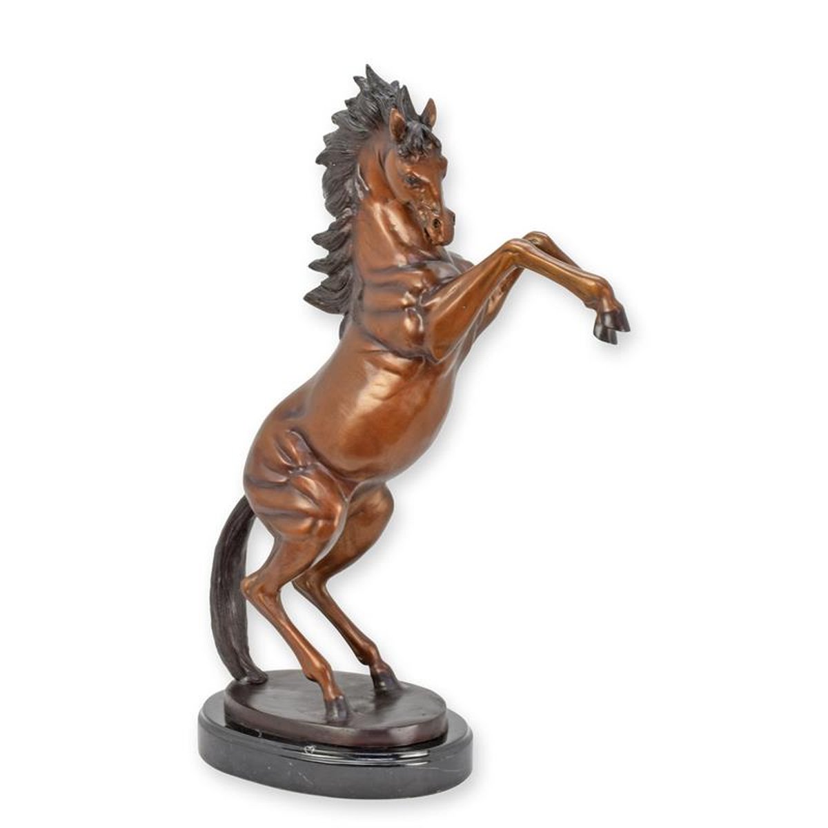 A BRONZE SCULPTURE OF A REARING HORSE