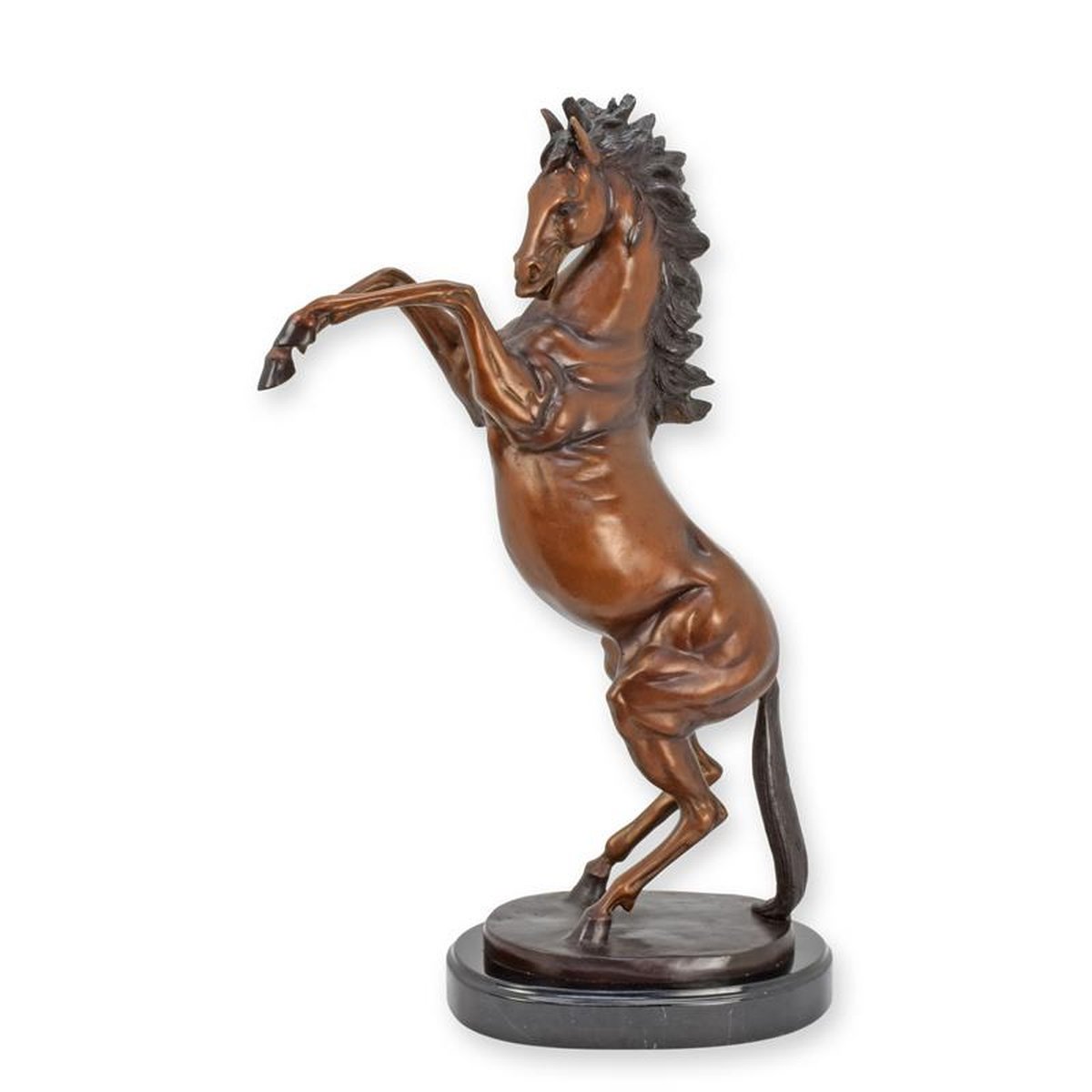 A BRONZE SCULPTURE OF A REARING HORSE