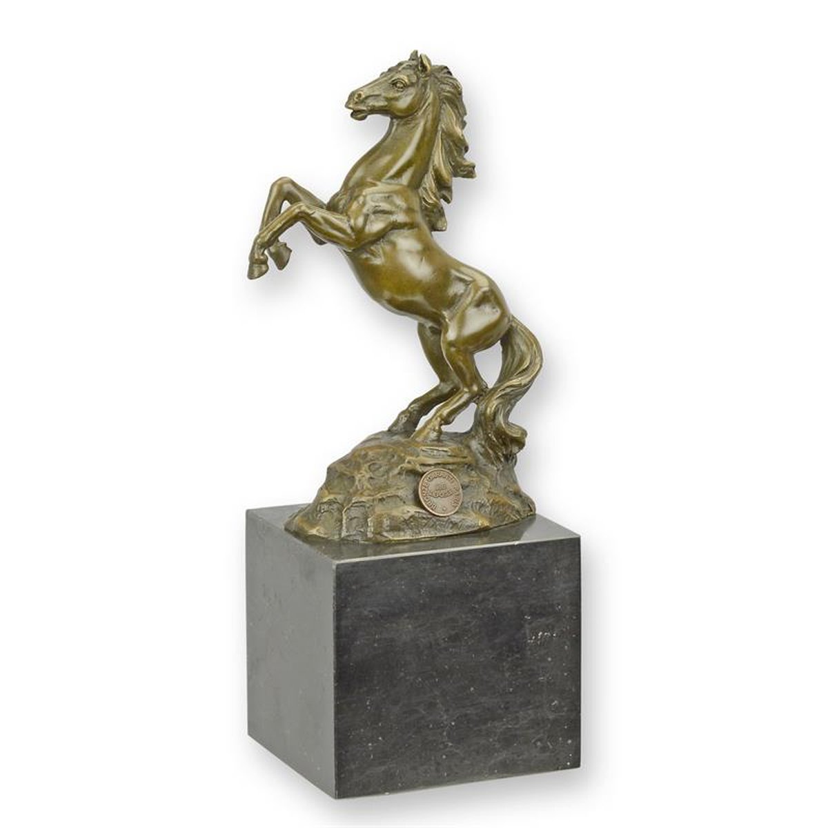 A BRONZE SCULPTURE OF A REARING STALLION
