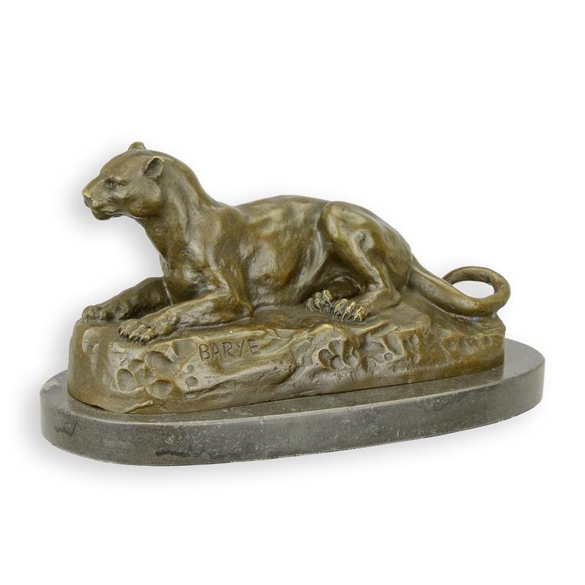 A BRONZE SCULPTURE OF A RECLINING LIONESS