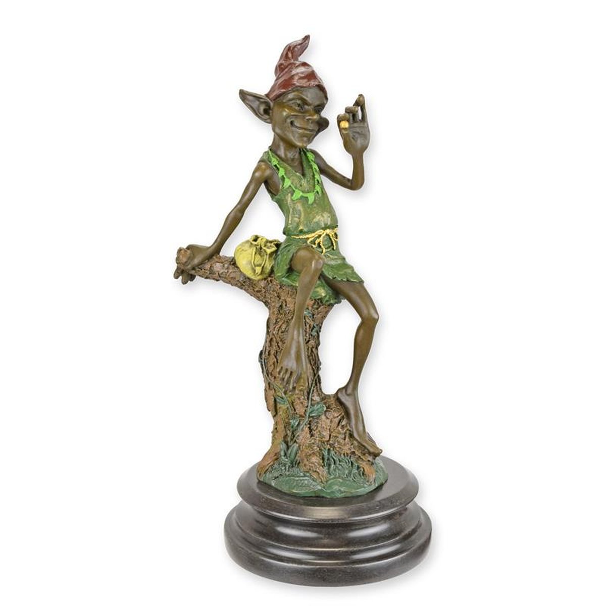 A BRONZE SCULPTURE OF A RESTING GOBLIN