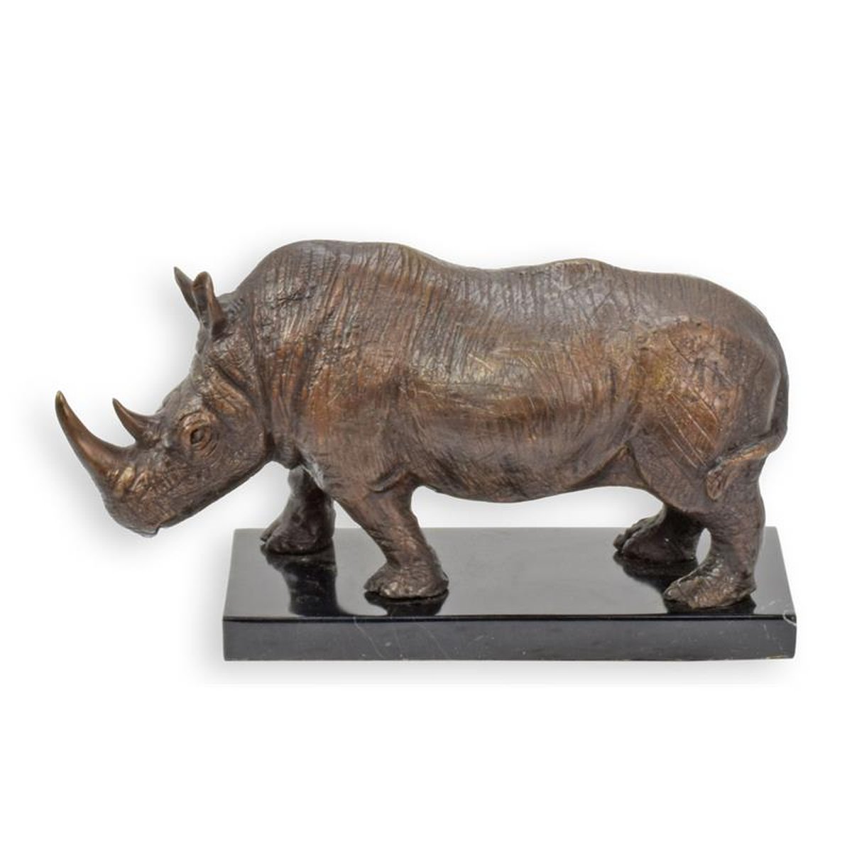 A BRONZE SCULPTURE OF A RHINOCEROS