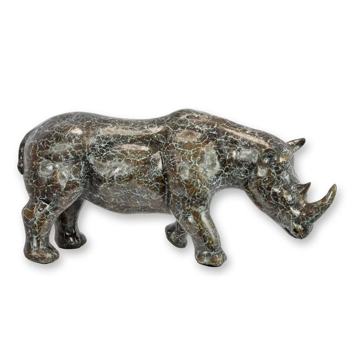 A BRONZE SCULPTURE OF A RHINOCEROS