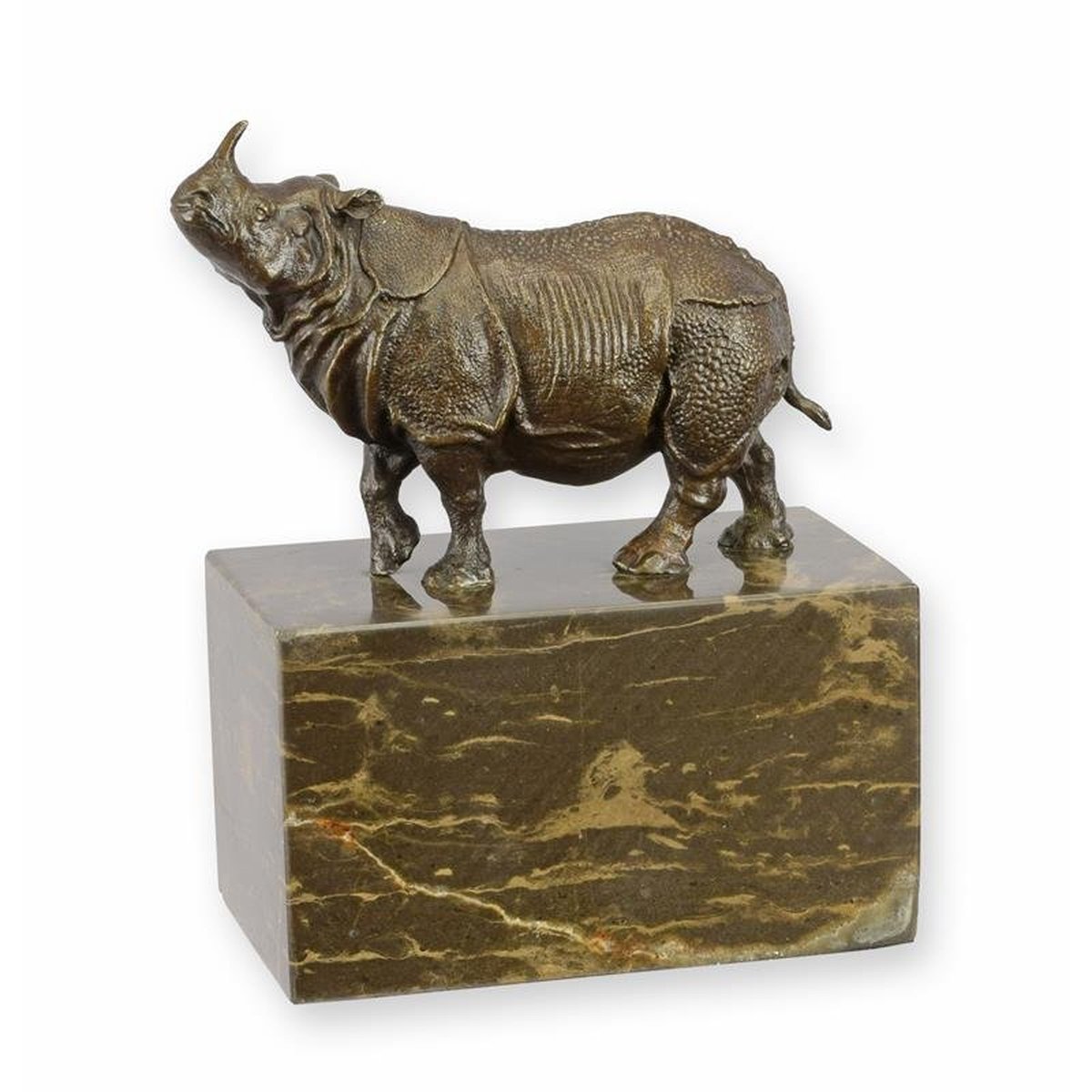 A BRONZE SCULPTURE OF A RHINOCEROS