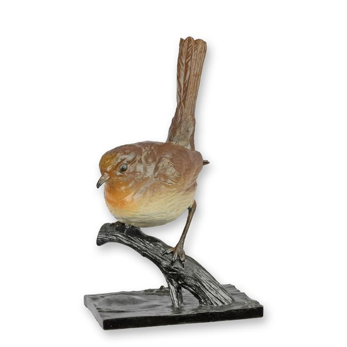 A BRONZE SCULPTURE OF A ROBIN