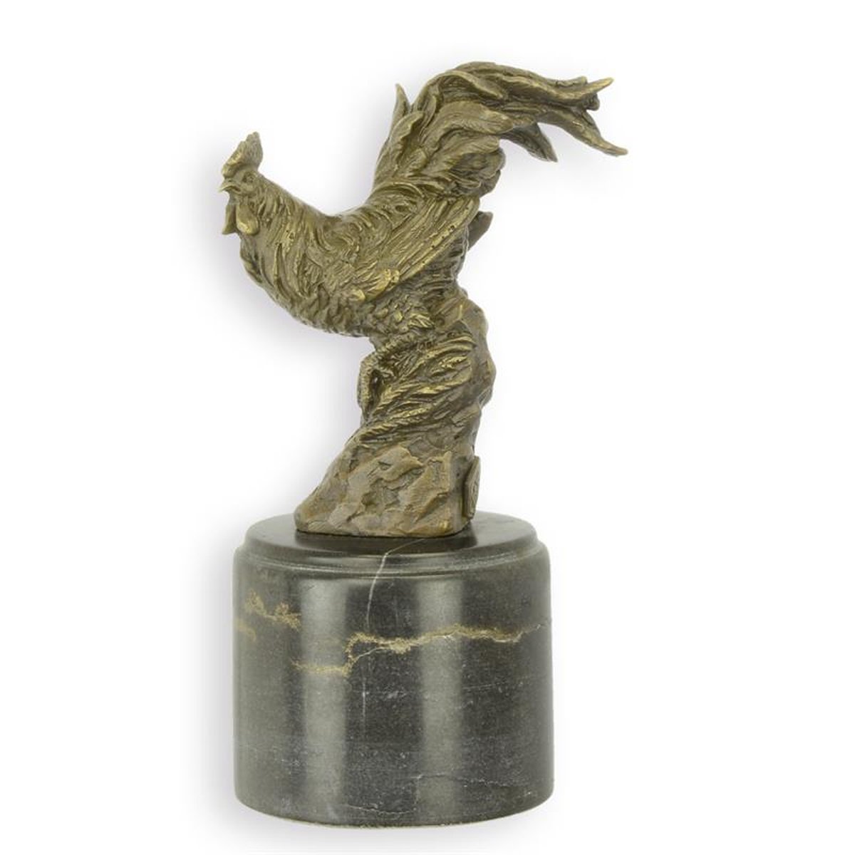 A BRONZE SCULPTURE OF A ROOSTER